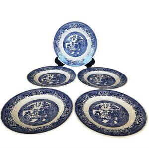 5 Vintage Royal China Cavalier Ironstone Blue Willow Dinner Plates 10" Dia.